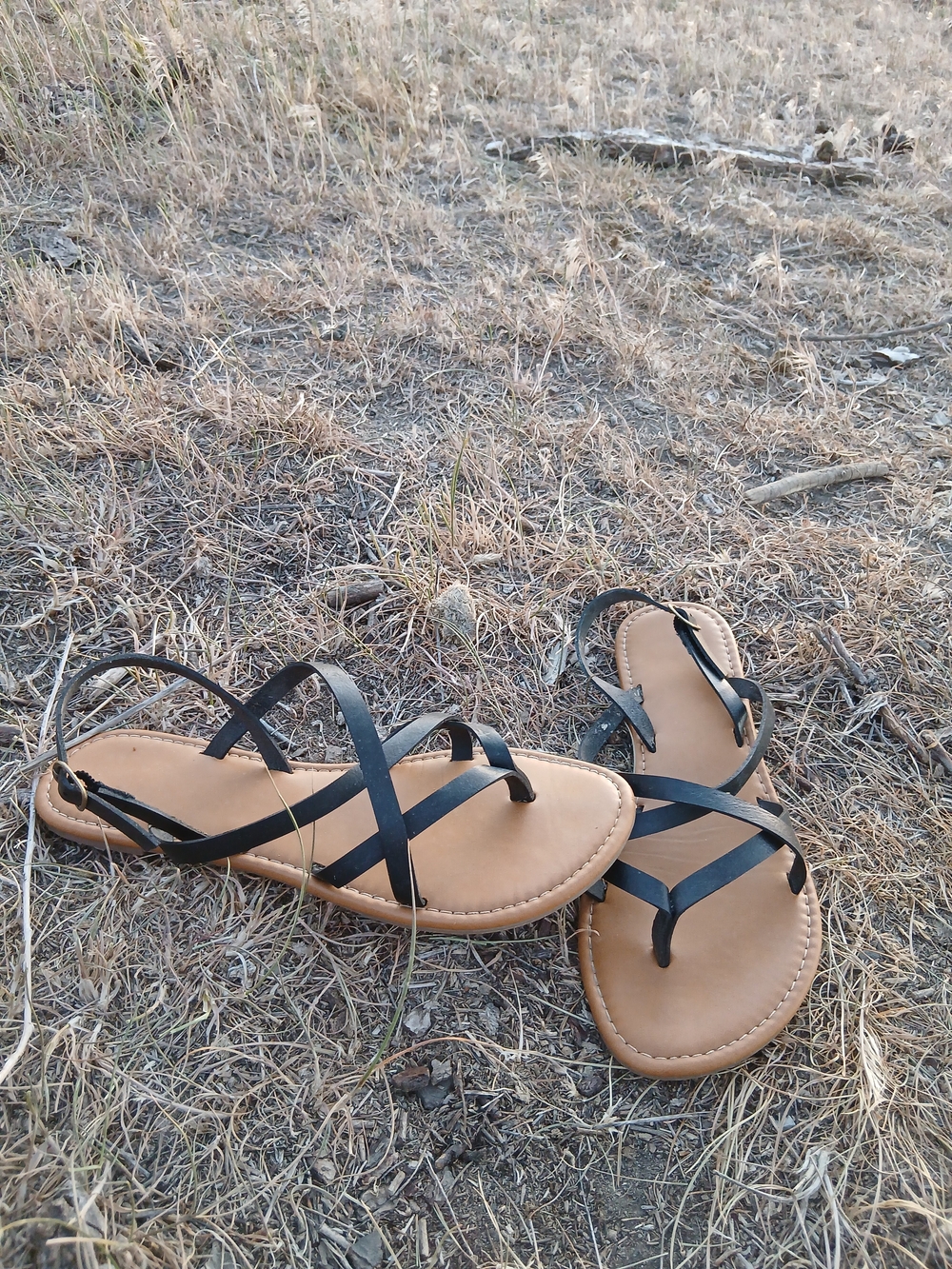 Women’s Black Strappy Sandals with Tan Footbed